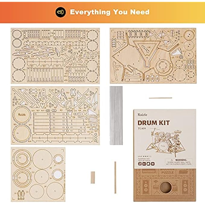 WOODEN PUZZLE ADULT 3D DRUM KIT MODEL BUILDING WOODEN KIT FOR ADULTS TEENAGERS MUSICAL INSTRUMENTS 246 PIECES DRUM KIT - Image 4